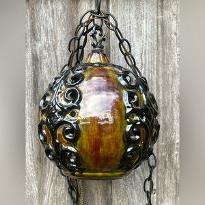 Vintage Boho Ceramic Swag Lamp
